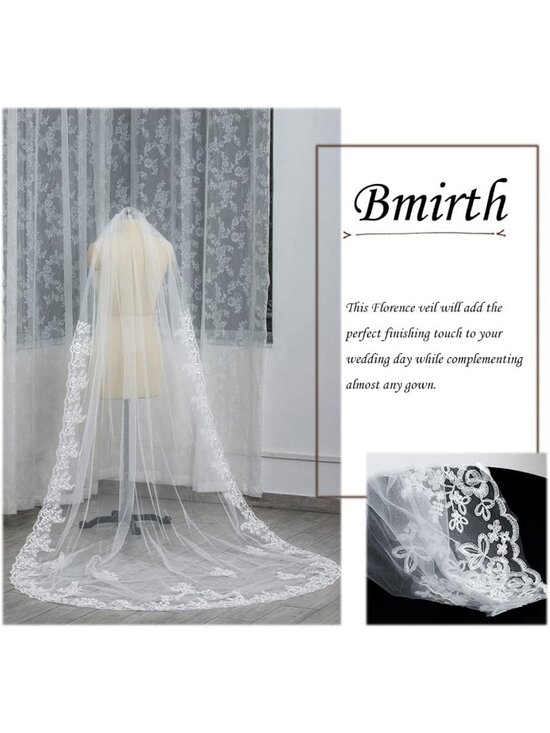 Long Bridal Lace Cathedral Wedding Veil with Comb - Floral Tulle Hair Accessory main image 5